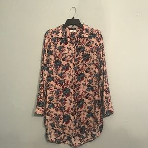 Long Button-Down Floral Shirt